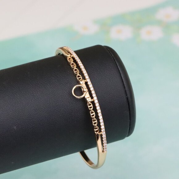 Rose Gold Chain Link Bangle with Dangling Ring, XPBL0576 - Picture 7 of 11